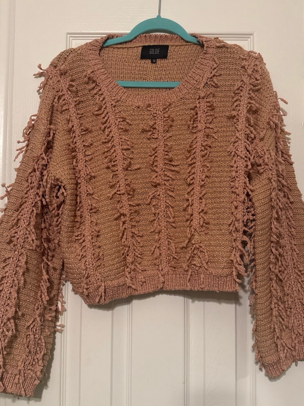 Goldie Dusty Peach Fringe Crewneck Sweater
